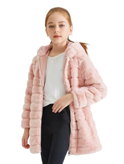 Giolshon 2023 new Girls Faux Fur Fleece Jacket Sherpa Fuzzy Hoodie Winter Coat with Full Zip Fluffy Outerwear 2169