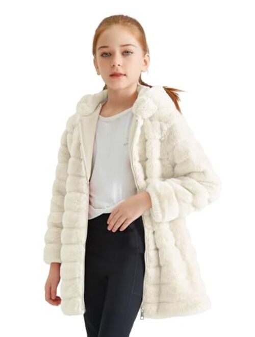 Giolshon 2023 new Girls Faux Fur Fleece Jacket Sherpa Fuzzy Hoodie Winter Coat with Full Zip Fluffy Outerwear 2169