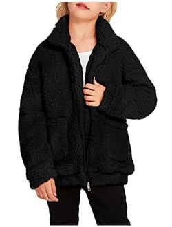 Girls Full Zip Fleece Jacket Sherpa Outwear Coat Fall Winter for 4-12Y