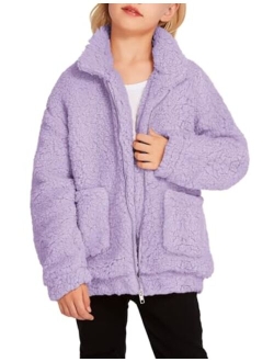 Girls Full Zip Fleece Jacket Sherpa Outwear Coat Fall Winter for 4-12Y