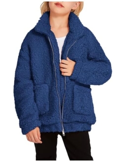 Girls Full Zip Fleece Jacket Sherpa Outwear Coat Fall Winter for 4-12Y