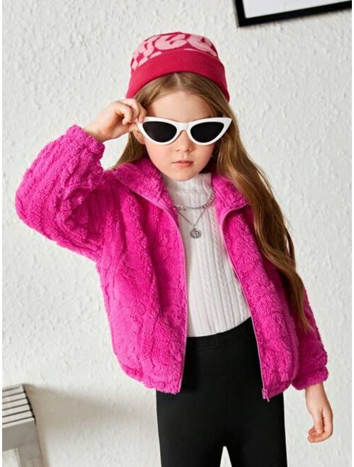 SHEIN Young Girl Zip Up Drop Shoulder Teddy Jacket