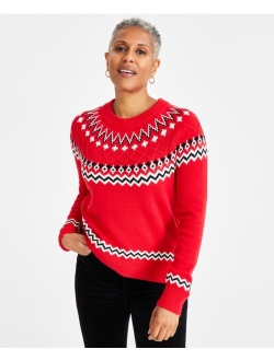 STYLE & CO Women's Fair Isle Crewneck Long-Sleeve Sweater, Regular & Petite, Created for Macy's