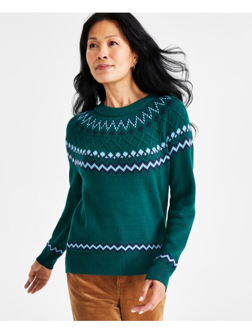 STYLE & CO Women's Fair Isle Crewneck Long-Sleeve Sweater, Regular & Petite, Created for Macy's