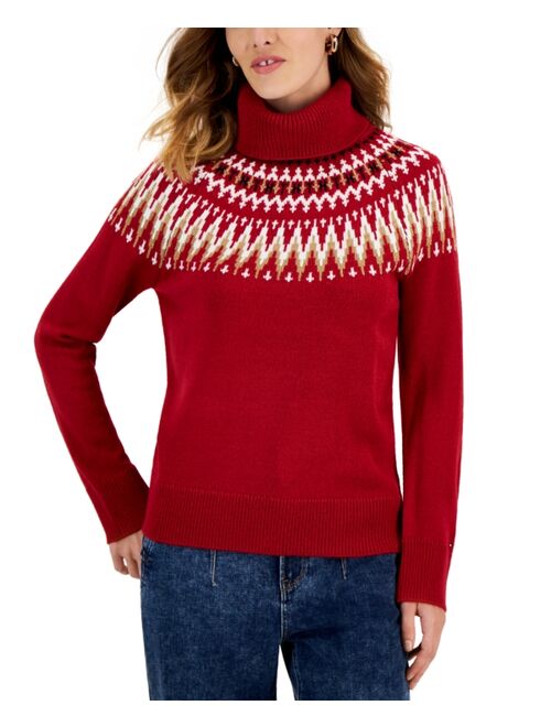 TOMMY HILFIGER Women's Turtleneck Long-Sleeve Fair Isle Sweater