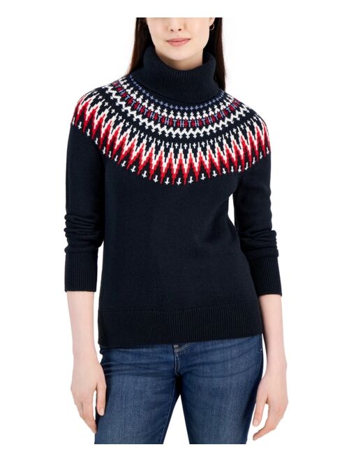 TOMMY HILFIGER Women's Turtleneck Long-Sleeve Fair Isle Sweater