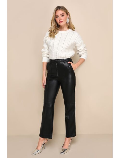 Lulus Elevated Option Black Vegan Leather Zip-Front Straight Leg Pants