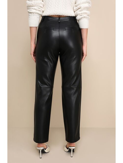 Lulus Elevated Option Black Vegan Leather Zip-Front Straight Leg Pants