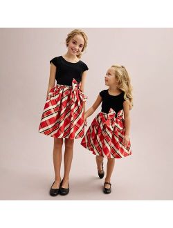 Girls 4-20 Bonnie Velvet & Plaid Dress in Regular & Plus Size