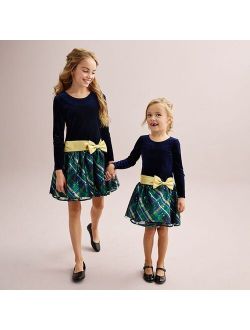 Girls 4-20 Bonnie Velvet & Plaid Dress in Regular & Plus Size