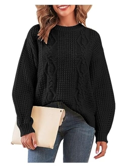 2023 Womens Winter Sweater Oversized Crewneck Cable Knit Sweater Chunky Long Sleeve Waffle Knit Loose Pullover Jumper