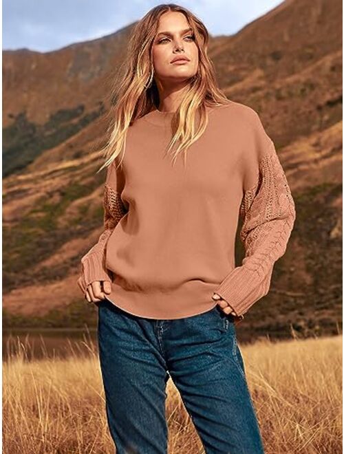 ANRABESS Women's 2023 Fall Sweaters Long Sleeve Crewneck Cable Knit Pullover Oversized Casual Chunky Tops