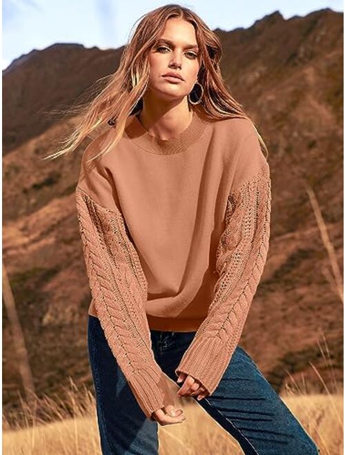 ANRABESS Women's 2023 Fall Sweaters Long Sleeve Crewneck Cable Knit Pullover Oversized Casual Chunky Tops