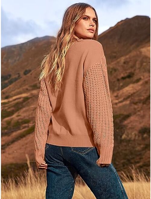 ANRABESS Women's 2023 Fall Sweaters Long Sleeve Crewneck Cable Knit Pullover Oversized Casual Chunky Tops