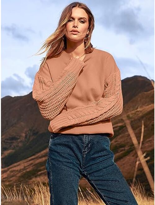 ANRABESS Women's 2023 Fall Sweaters Long Sleeve Crewneck Cable Knit Pullover Oversized Casual Chunky Tops