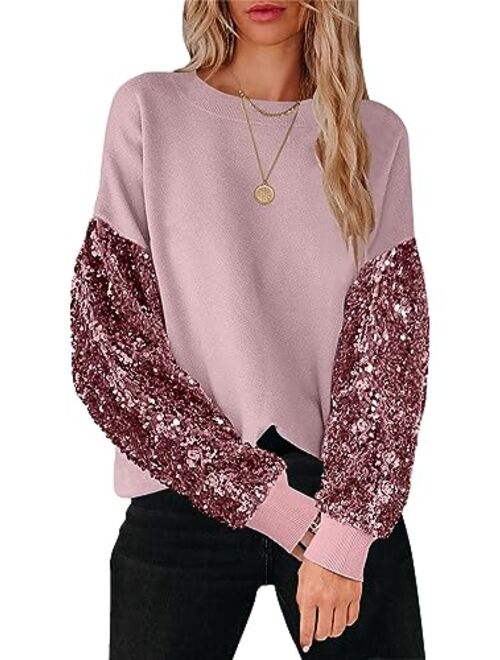 ANRABESS Women's 2023 Fall Sweaters Long Sleeve Crewneck Cable Knit Pullover Oversized Casual Chunky Tops