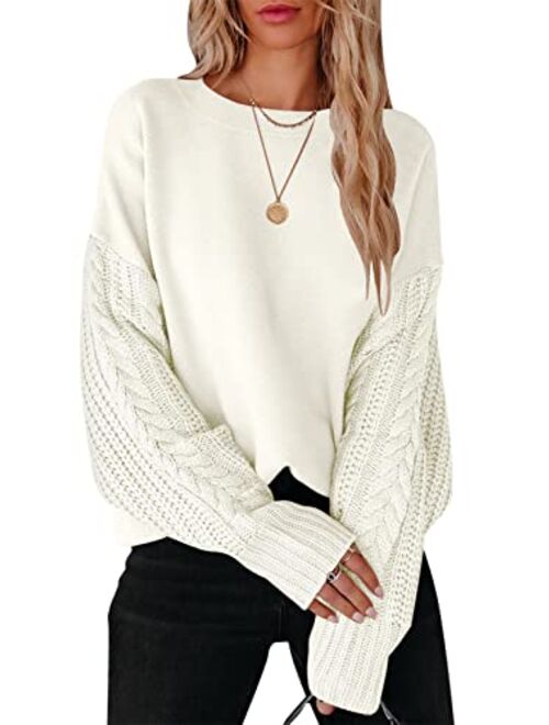 ANRABESS Women's 2023 Fall Sweaters Long Sleeve Crewneck Cable Knit Pullover Oversized Casual Chunky Tops