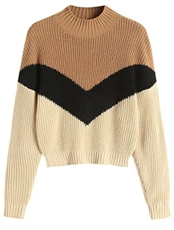 Women's Cropped Turtleneck Sweater Lantern Sleeve Ribbed Knit Pullover Sweater Jumper