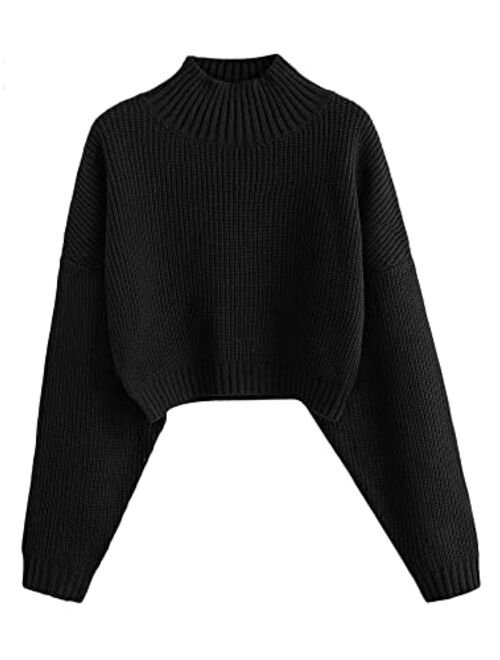 ZAFUL Women's Cropped Turtleneck Sweater Lantern Sleeve Ribbed Knit Pullover Sweater Jumper