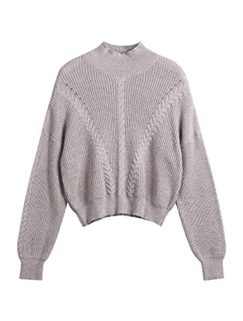 ZAFUL Women's Cropped Turtleneck Sweater Lantern Sleeve Ribbed Knit Pullover Sweater Jumper