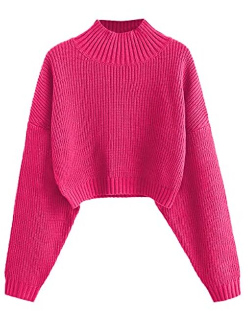 ZAFUL Women's Cropped Turtleneck Sweater Lantern Sleeve Ribbed Knit Pullover Sweater Jumper