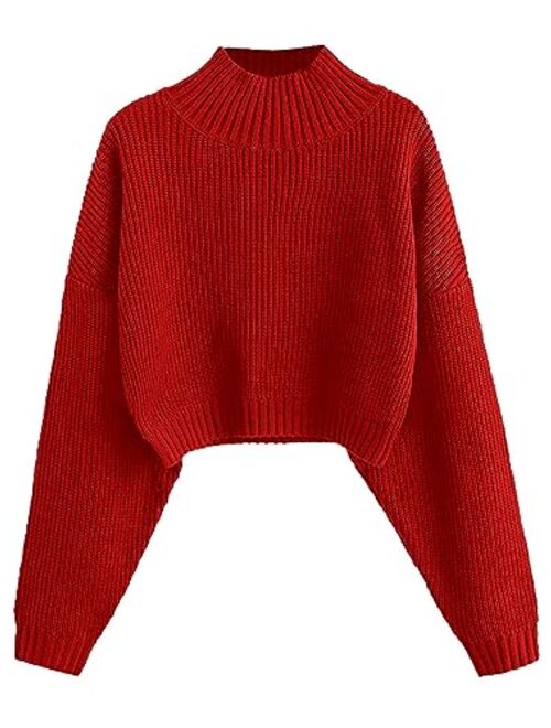 ZAFUL Women's Cropped Turtleneck Sweater Lantern Sleeve Ribbed Knit Pullover Sweater Jumper