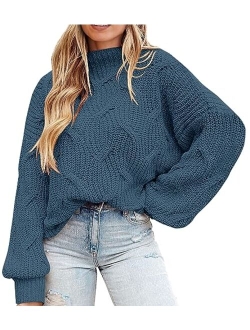 Women's Fall Oversized Pullover Sweaters Casual Crewneck Long Sleeve Chunky Cable Knit Blouse Top