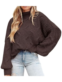 Women's Fall Oversized Pullover Sweaters Casual Crewneck Long Sleeve Chunky Cable Knit Blouse Top