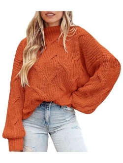 Women's Fall Oversized Pullover Sweaters Casual Crewneck Long Sleeve Chunky Cable Knit Blouse Top