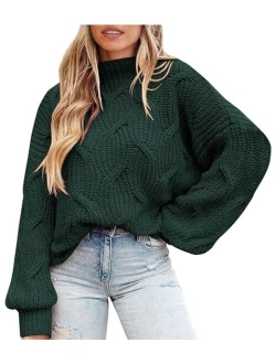 Women's Fall Oversized Pullover Sweaters Casual Crewneck Long Sleeve Chunky Cable Knit Blouse Top