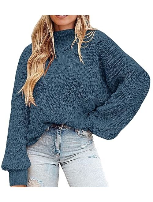 PRETTYGARDEN Women's Fall Oversized Pullover Sweaters Casual Crewneck Long Sleeve Chunky Cable Knit Blouse Top