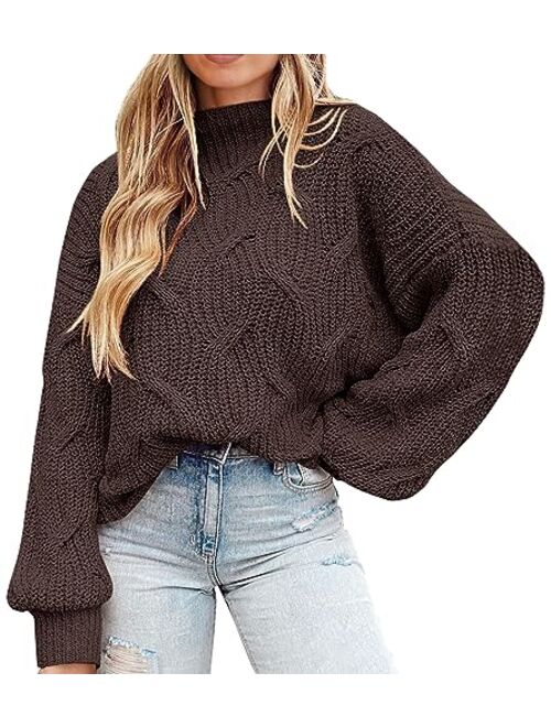 PRETTYGARDEN Women's Fall Oversized Pullover Sweaters Casual Crewneck Long Sleeve Chunky Cable Knit Blouse Top