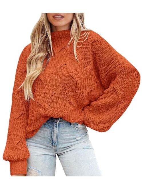 PRETTYGARDEN Women's Fall Oversized Pullover Sweaters Casual Crewneck Long Sleeve Chunky Cable Knit Blouse Top