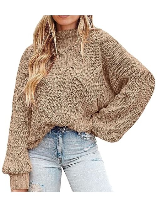 PRETTYGARDEN Women's Fall Oversized Pullover Sweaters Casual Crewneck Long Sleeve Chunky Cable Knit Blouse Top