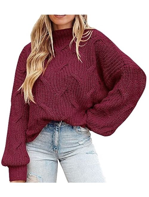 PRETTYGARDEN Women's Fall Oversized Pullover Sweaters Casual Crewneck Long Sleeve Chunky Cable Knit Blouse Top