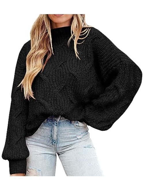 PRETTYGARDEN Women's Fall Oversized Pullover Sweaters Casual Crewneck Long Sleeve Chunky Cable Knit Blouse Top