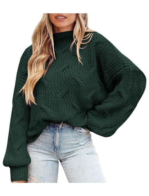 PRETTYGARDEN Women's Fall Oversized Pullover Sweaters Casual Crewneck Long Sleeve Chunky Cable Knit Blouse Top