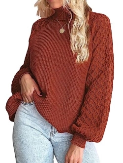 LILLUSORY Women's Sweater Oversized Turtleneck Long Lantern Sleeve Chunky Pullover Sweaters Tops