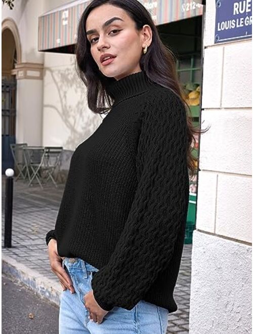 LILLUSORY Women's Sweater Oversized Turtleneck Long Lantern Sleeve Chunky Pullover Sweaters Tops