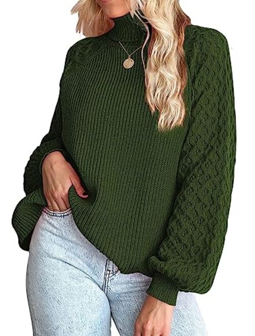 LILLUSORY Women's Sweater Oversized Turtleneck Long Lantern Sleeve Chunky Pullover Sweaters Tops