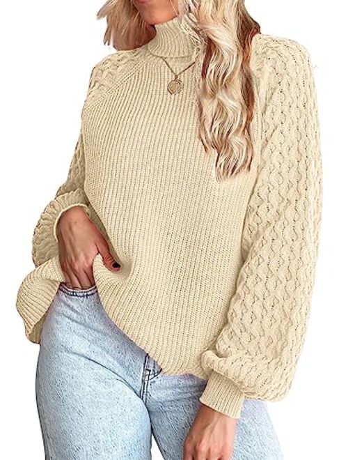 LILLUSORY Women's Sweater Oversized Turtleneck Long Lantern Sleeve Chunky Pullover Sweaters Tops