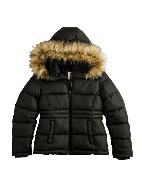 Girls 4-18 SO Faux Fur Trim Hood Puffer Jacket