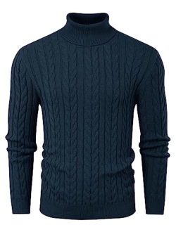 Men's Turtleneck Pullover Sweaters Long Sleeves Cable Knit Sweater