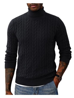 Men's Turtleneck Pullover Sweaters Long Sleeves Cable Knit Sweater