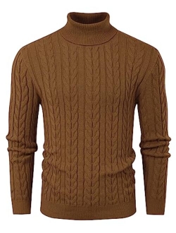 Men's Turtleneck Pullover Sweaters Long Sleeves Cable Knit Sweater