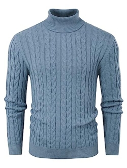 Men's Turtleneck Pullover Sweaters Long Sleeves Cable Knit Sweater