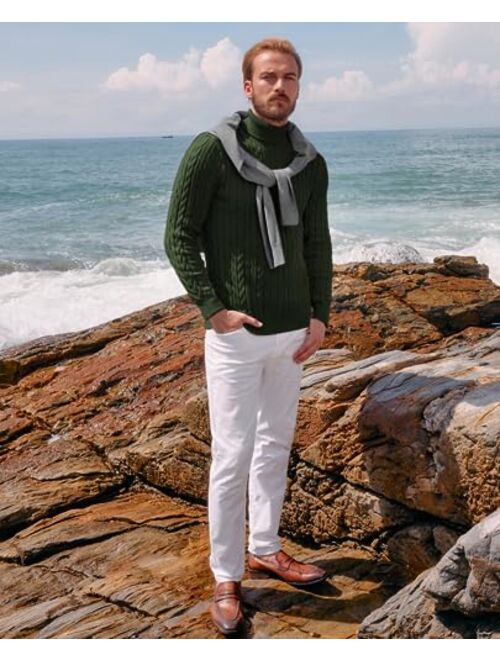 PJ PAUL JONES Men's Turtleneck Pullover Sweaters Long Sleeves Cable Knit Sweater