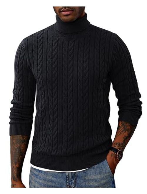 PJ PAUL JONES Men's Turtleneck Pullover Sweaters Long Sleeves Cable Knit Sweater