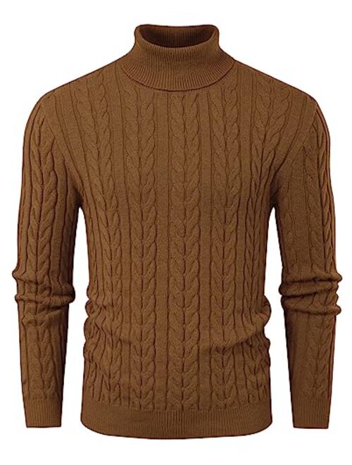 PJ PAUL JONES Men's Turtleneck Pullover Sweaters Long Sleeves Cable Knit Sweater