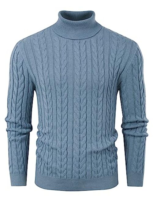 PJ PAUL JONES Men's Turtleneck Pullover Sweaters Long Sleeves Cable Knit Sweater